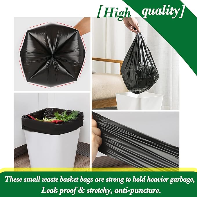2.6 Gallon 120 pcs Small Black Trash Bags, Strong 2.5 Gallon 2.6 Gallon Garbage Bags, Bathroom Trash Can Bin Liners,Mini Bags Waste Basket Liner,Fit 6-10 Liter, 2.6 Gal-Black-120