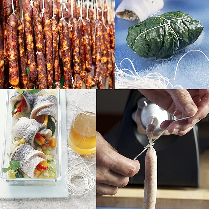 Benvo 656 Feet Cooking Twine Kitchen Cotton String 2mm Bakers Twine Natural Jute Twine 2 Ply String Rope Cord Wrapping, Ornaments, Baking, Butchers, Sausage, DIY Arts and Crafts-White