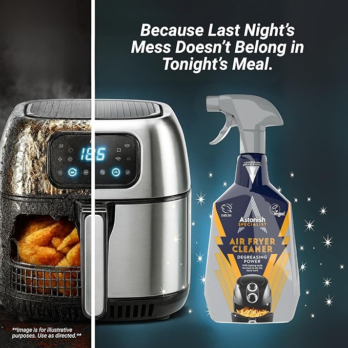 Astonish 750ml Specialist Air Fryer Cleaner Spray with Baking Soda - Non Stick Safe Grease Remover, Food Residue Lifter, Quick Rinse Vegan Cruelty Free Kitchen Appliance Degreaser, No Scrub Formula