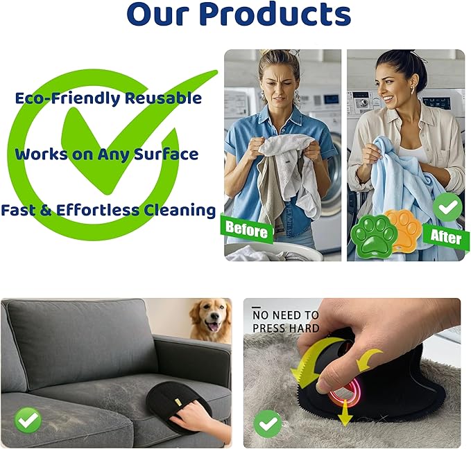 Shop & Like 3-in-1 Pet Hair Remover Set: Car Interior Detailing Rake, Reusable Lint Remover for Laundry & Surfaces, Electrostatic Cleaning Glove for Furniture & Upholstery – Fur Remover Tool