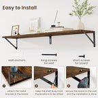 Fun Memories Deep Floating Shelves for Wall, 48W x 8D Wall Mounted Shelves Set of 2, Wide Display Ledge Shelf with Sturdy Metal Brackets for Living Room, Bathroom, Bedroom and Kitchen, Rustic Brown