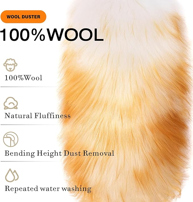 Lambswool Feather Duster with Extension Pole up to 63inch,Extendable Feather Duster Used for Cleaning High Ceiling Fan, High Ceilings,Furniture,Hard to Reach Areas