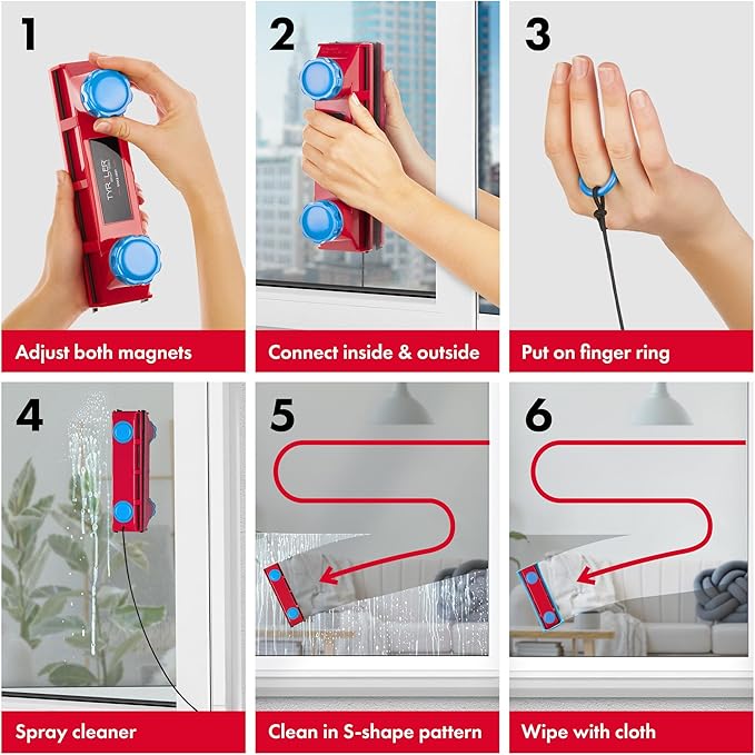 Tyroler Magnetic Window Cleaner Tool | The Glider D-3 AFC Double Sided Outside Window Cleaner Fits Windows 0.1"-1.1" Thick, Adjustable Control Magnet Window Cleaner Tool, Ideal Magnetic Glass Cleaner