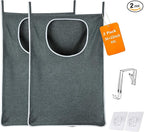 Hanging Laundry Bag with Over Door Hooks, Laundry Hamper and Space Saving Laundry Bag with Zipper, Hanging Hamper for Clothes, Toys, Towels, ...（36"x 22",Grey-2Pack)