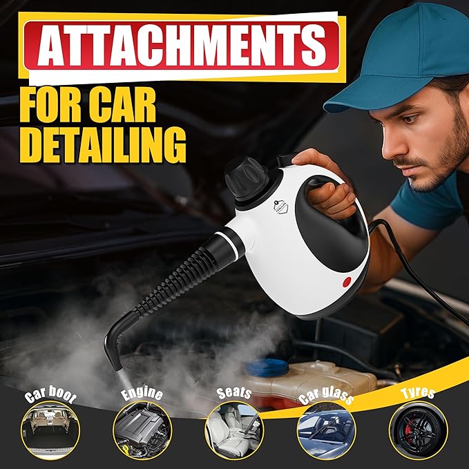 Pressurized Multi-Surface Handheld Steam Cleaner for Home with 12 pcs Accessories, Chemical-Free Multi-Purpose Steamer for Cleaning Car, Furniture, Floor, Tile Grout and Home Use