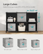 SONGMICS 6 Cube Storage Organizer, Modular Bookshelf, DIY Closet Organizers and Storage, Plastic Stackable Shelves, 14.6 x 13 x 13 Inch Cubes, with Feet and Rubber Mallet, Black ULPC206B01