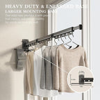 Clothes Drying Rack Wall Mounted Foldable Laundry Drying Rack Collapsible/Retractable Space Saving Laundry Hanger Dryer Rack with Additional Bar-Matte Gray