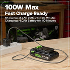 Greenworks 24V Brushless Cordless Impact Driver (1950 in-lbs.), 1/4" Hex Collet, 2.0Ah USB-C Battery, 30W USB-C Charger & 3.3FT Braided Cable, Compatible with iPhone/iPad/Samsung & More