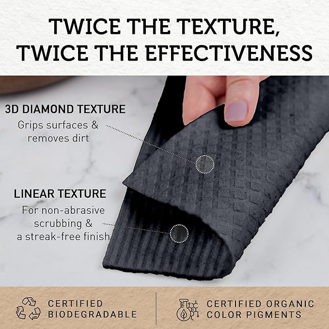 Nordhus Design Swedish Dishcloths, Black Charcoal/Dark Grey, 10-Pack, Reusable, Washable Cellulose Cotton Kitchen Cloths - Replace Paper Towels, Wipes, Sponges, Dish Rags