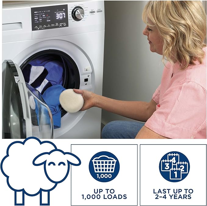GE Appliances Wool Dryer Balls, XL Reusable Natural Fabric Softener Made of 100% Pure New Zealand Wool, Set of 3