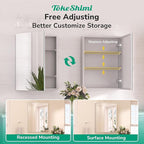TokeShimi 64x32 Bathroom Medicine Cabinet with Mirror Tempered, Aluminum Silver Mirrored Medicine Cabinet Recessed or Surface Mount with Adjustable Storage Metal for Modern Farmhouse