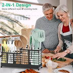 TomCare Utensil Holder with Water Absorbent Diatomite Stone 3 Removable Dividers Large Silverware Organizer Sturdy Cooking Utensils Organizer Caddy Metal kitchen Organizers and Storage for Counter