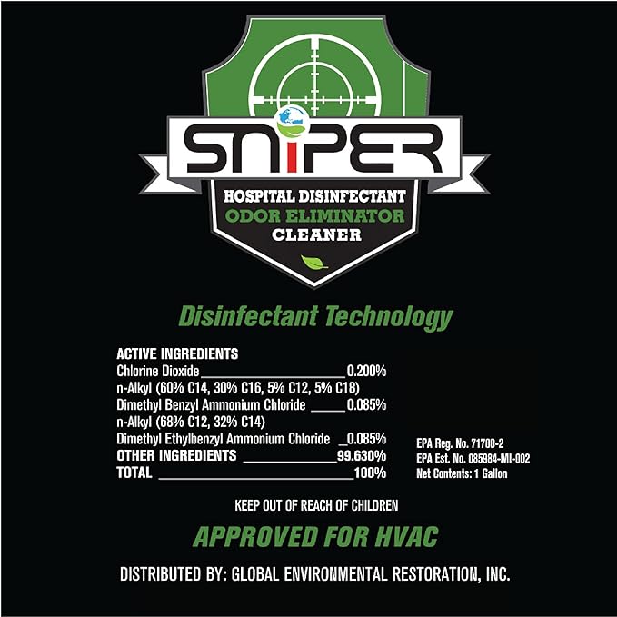 SNiPER Hospital Disinfectant, Odor Eliminator & All-Purpose Cleaner, 1 Gallon
