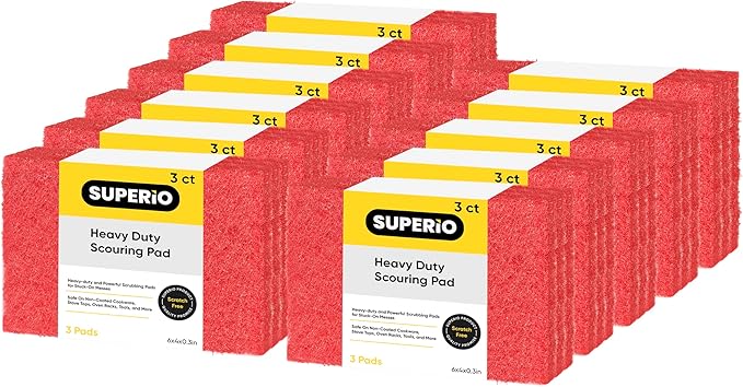 Scouring Pad Non-Scratching Scrubber Non-Scratch Cleaning Scrub Pads Heavy Duty Scouring Pad Reusable Kitchen Scrubbing Pad Pack of 33 Red, by Superio