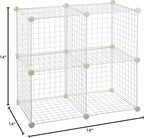 Amazon Basics 4 Cube Storage Organizer - Wire Grid Closet and Storage Shelves, Stackable, White 14"x14"x14"