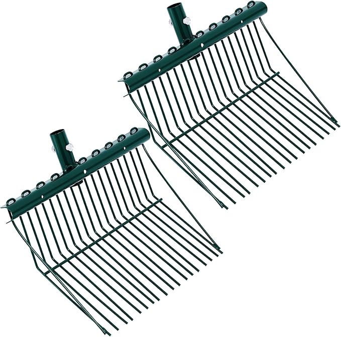 Tandefio 2 Pack Pitchfork Replacement Head Metal Horse Manure Rake Gardening Pitch Fork with Angled Tines for Horse Stall Poop Picking up(Green)