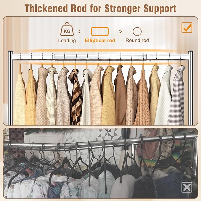 EAGMAK Heavy Duty Clothes Rack Load 420 LBS, 47.2" Long Rolling Garment Rack with Lockable Wheels, Standing Metal Clothing Hanger, Portable Wardrobe Sturdy Coat Organizer for Hanging Clothes (Silver)