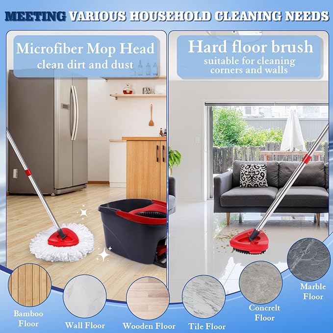 4 Packs Spin Mop Replacement Heads Compatible with Oceda EasyWring 1-Tank System, 30-58" Mop Handle,Scrub Brush and Base Combo Set,Mop Refills Easy to Replace and Cleaning (White,1-Tank)