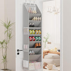 Criusia Shoe Organizer, Over the Door Shoe Organizer, Hanging Closet Shoe Storage with Large Deep Pockets, Fits 16–24 Pairs of Sneakers, Sandals, Boots, Gray