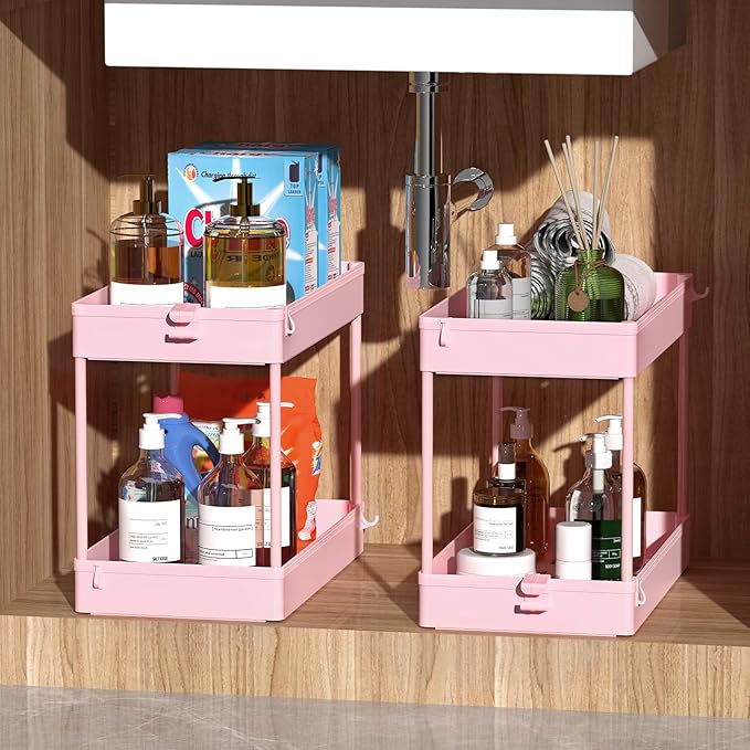 SPACEKEEPER Storage Cart 4-Tier, Bathroom Rolling Cart Utility Storage Organizer Shelf Mobile Shelving Unit for Kitchen Living Room Bathroom Laundry Room & Dressers, Pink