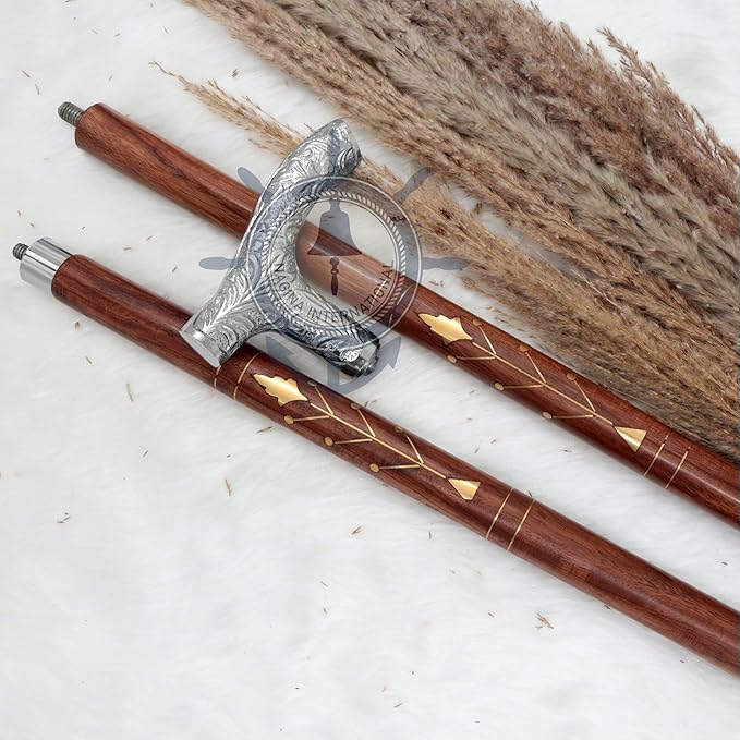 Deluxe Walking Sticks | Rosewood Crafted Cane with Solid Brass Chrome Decorative Bars | Nagina International