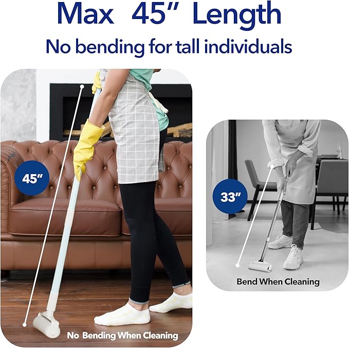 Large Lint Rollers for Carpet, 9.45'' Sticky Rollers for Floor with 360 Sheets, Extendable Long Handle Sticky Mop for Cleaning Couch, Curtains, Cars, Clothing, and Pet Hair