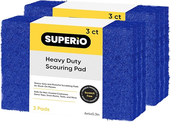 Scouring Pad Non-Scratching Scrubber Non-Scratch Cleaning Scrub Pads, Heavy Duty Scouring Pad, Reusable Kitchen Scrubbing Pad Pack of 6, Blue, by Superio…