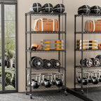 SINGAYE 5 Shelf Adjustable Heavy Duty Storage Shelving Unit with Wheels Steel Organizer Wire Rack Shelves Bathroom Organizers and Shelf Wire Closet Metal Pantry Kitchen Garage 14" DX30 WX70 H Black