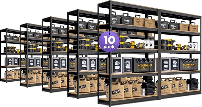 HOMEDANT House 48" Wide Boltless Heavy Duty Garage Storage Shelving Adjustable 5-Tier Metal Shelves Laminated Organization Shelf Industrial Utility Rack for Pantry Warehouse Office Store 10Pack