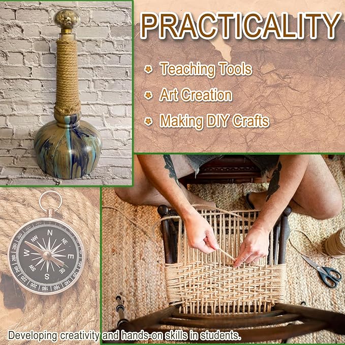 6mm Jute Twine String, 164 Feet 4 Ply Thick Heavy Duty Twine Rope for Crafts, Cat Scratching Post, Cats Toy Making, Gardening Plant, Packing, Bundling, Christmas, Wedding Decor