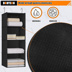 Hanging Closet Organizer, Easy Mount Foldable 4-Shelf Hanging Closet Wardrobe Storage Shelves, Clothes Handbag Shoes Accessories Storage, Washable Oxford Cloth Fabric, Black
