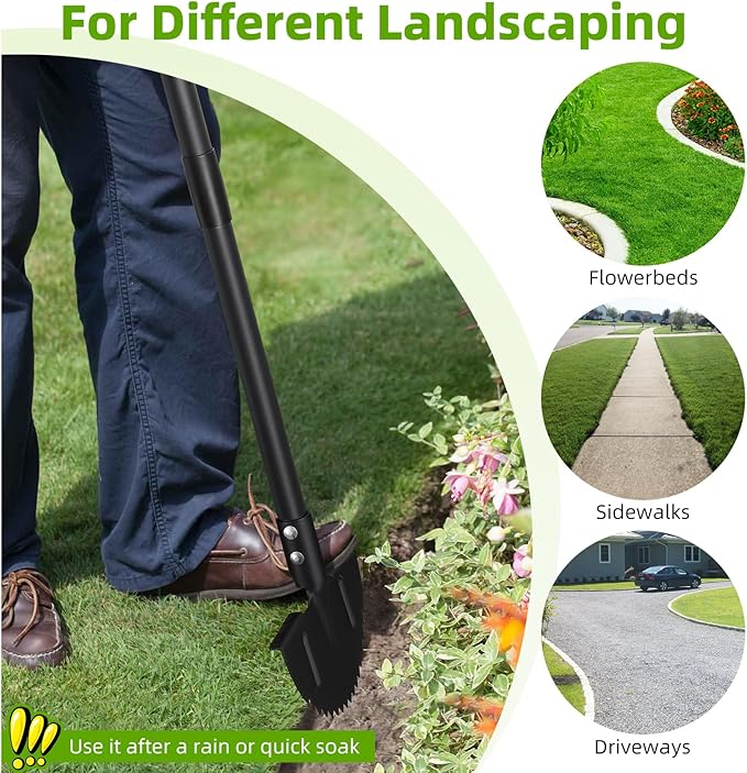 Edger Lawn Tool, Heavy Duty 49 Inch Border Edger with Half Moon Sharp Blade, T-Grip, Wide Footplate, Saw Tooth Rustproof Manual Lawn Edger for Landscaping, Yard,Garden, Sidewalk, Flower Beds
