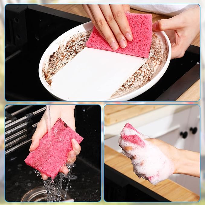 Zhengmy 48 Pieces Sponges Bulk Sponges Kitchen Compressed Sponge Natural Dish Sponge Compressed Wood Pulp Cleaning Without Scratching for Kitchen Bathroom, 3.9 x 2.4 x 0.12 Inch (Multicolor)