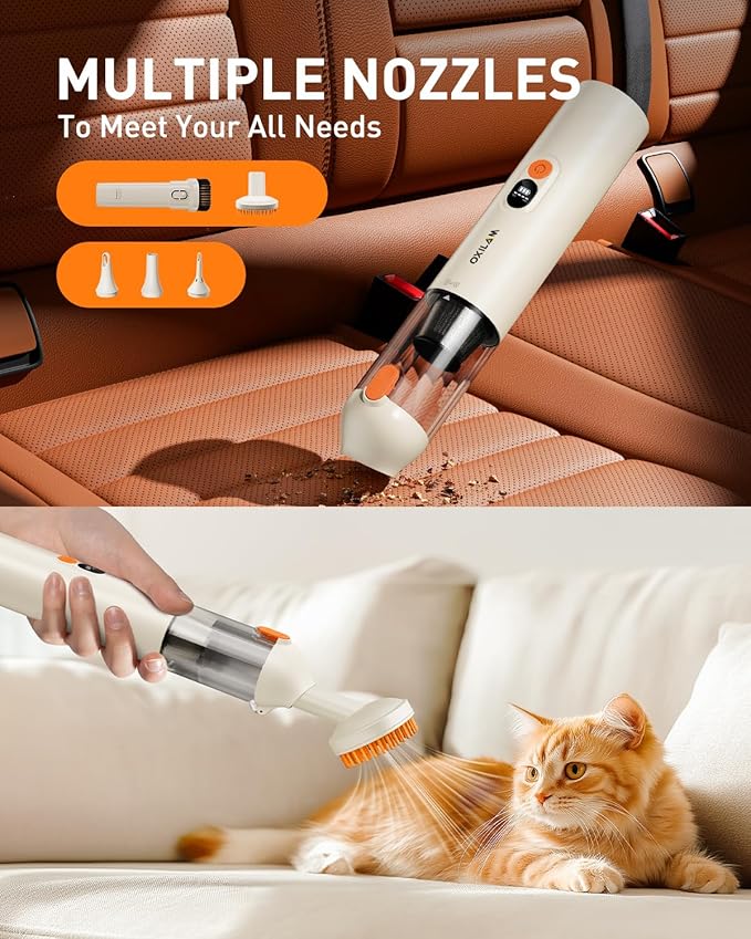 OXILAM 4 in 1 Car Vacuum - Handheld Vacuum 14000PA High Power, Portable Cordless Small Vacuum, Blow & Suction 2 in 1, Up to 30 Mins Runtime, Multi-Nozzles, Vacuum Cleaner for Home, Pet, Car, Office