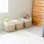 NaturalCozy 13 Inch Cube Storage Bins Cotton Rope Woven Baskets for Organizing 3-Pack | 13 x 13 Storage Cubes | Fabric Square Storage Baskets for Shelves Organizer, Kids Toy Bins, Closet Baby Nursery