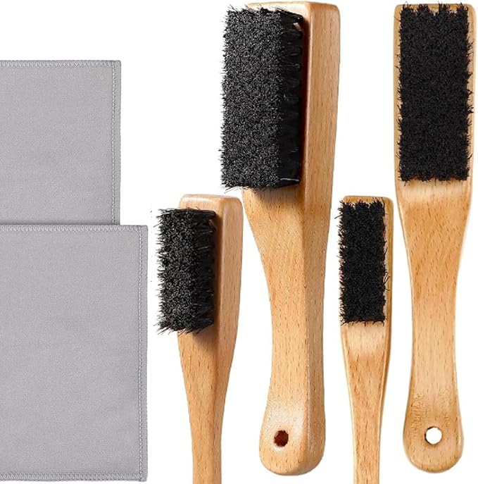 Patelai 6 Pieces Silver Polish Set, 4 Cleaning Horsehair Silver Brushes with 2 Pieces Silverware Polishing Cloth Jewelry Cleaning Kit for Detail Work, Jewelry Tarnish Silverware Plateware