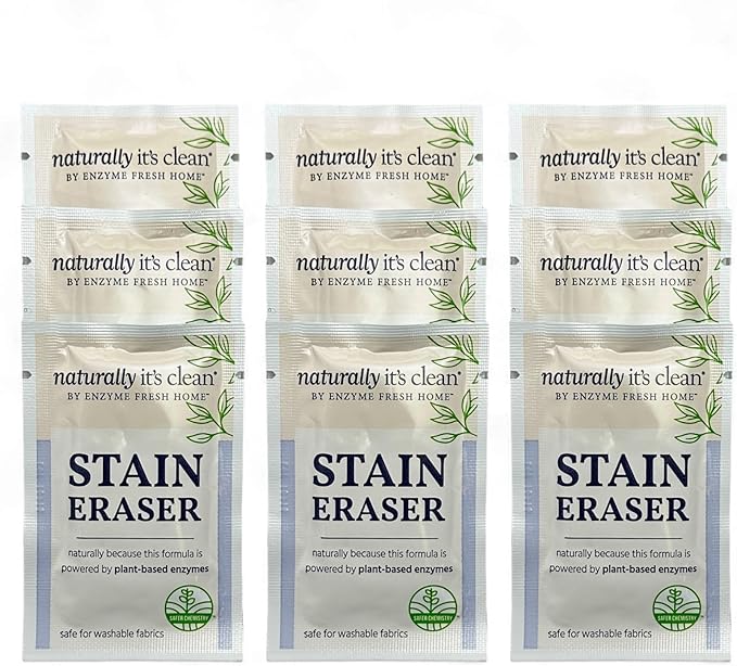 Naturally It's Clean Stain Eraser, Natural Enzymes Based/Biodegradable Instant Stain Removal, Spot Wipe Removes Wine, Coffee, Soda, Spills, Odor on Clothes, Bags, 60 Count (Pack of 1)