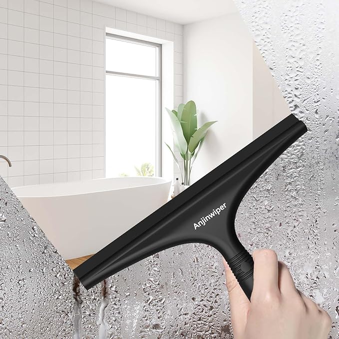 All-Purpose Shower Squeegee for Glass Doors, Silicone Squeegee for Bathroom, Shower Doors, Mirrors, Tiles, 10 inch, Black