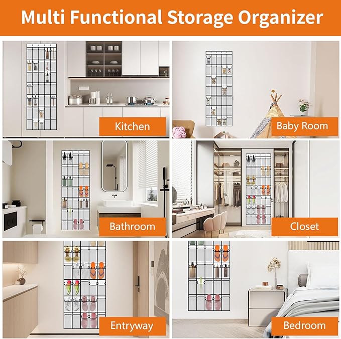 35-Pocket Over the Door Shoe Organizer - Large Mesh Hanging Shoe Rack for Closet, Dorm & Bathroom, HeavyDuty Storage Holder with 4 Metal Hooks, Space Saving Shoe Organizer
