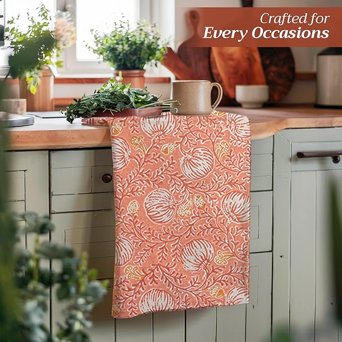 Maison d' Hermine Kitchen Towels Set of 3 100% Cotton 27.50" x 20" Reusable Cloth Tea Dish Towels Absorbent with Hanging Loop for Kitchen, Home, Dining, Cocktail Parties (Harvest Festival)