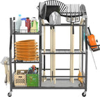 TORACK Garden Tool Organizer with Wheels, Rakes Shovels Yard Tools Stand for Garage, Shed, Garden, Indoor/Outdoor Long-Handled Tools Cart