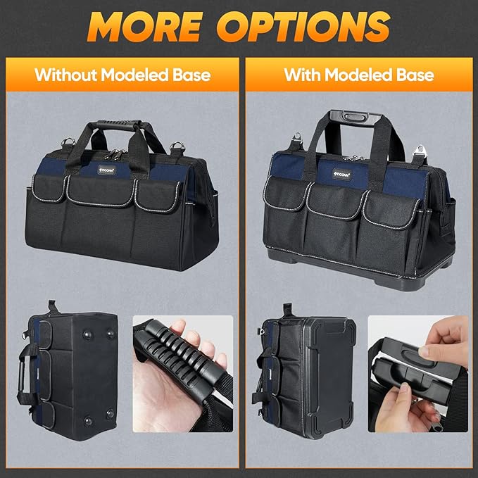 TICONN Heavy Duty Tool Bag with Multi-Pockets, Portable Tool Box Organizer Storage Bag, with Adjustable Shoulder Strap and Ergonomic Handle (Blue, 14" Molded Base)