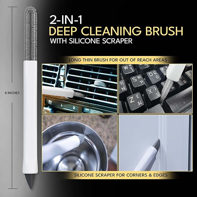 Small Cleaning Brush Set 3pcs—Crevice Brushes for Cleaning—Scrub Brushes Set with Silicone Tipped Scrub Brush—Stiff Handle Miniature Cleaning Brush for Kitchen Uensils, Tight Spaces, Tub, Shower