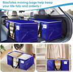 BlissTotes 4 Pack Moving Bags with Clear Window, Storage Bags with Strong Carrying Handles & Zippers,Large Packing Bags for Saving Space, Alternative to Moving Boxes(Blue,33 Gallon)