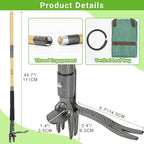 Weed Puller Tool, Heavy Duty Gardening Hand Tools with 4-Claw Steel Head & Dual-Eject Mechanism, 43.5" Bamboo Long Handle Stand Up Weeding Tool for Lawn Yard, Includes 16 Gallon Leaf Bag