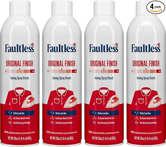Laundry Starch Spray, Faultless Original Hold Ironing Enhancer Spray Starch for a Smooth Iron Glide on Clothes & Fabric (20oz 4 Pack) Even Spray, Easy Iron Glide, No Reside