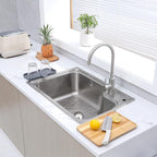 Silicone Bathroom Soap Dishes with Drain Spout-Bathroom and Kitchen Sink Organizer,Sponge Holder,Dish Soap Tray,Perfect for Dispenser,Scrubber,Bottle,Cup on Sink or Counter-Grey 9.6"×5.3"