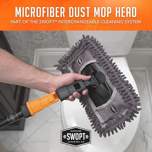 SWOPT 12” Microfiber Dust Mop Head w/Refill — Cleaning Head Interchangeable w/All SWOPT Cleaning Products for Efficient Cleaning & Storage — Mop Provides Lint-Free Cleaning for Wood, Laminate, Tile