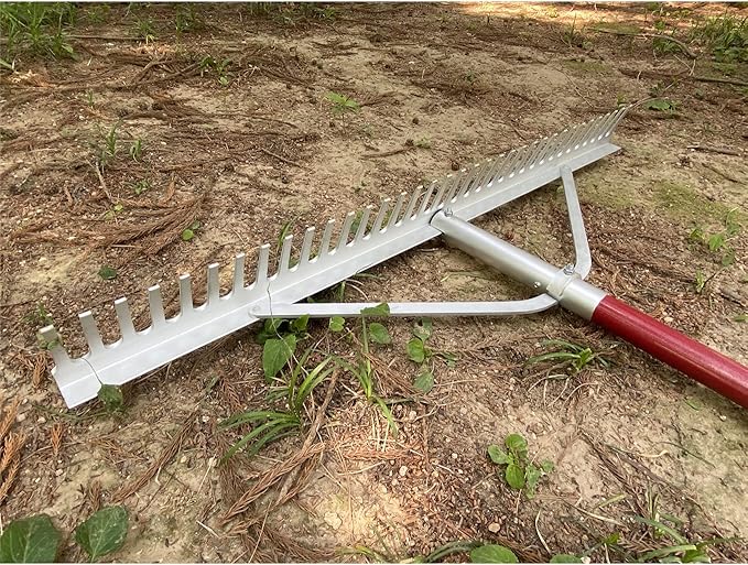 KYLIN Landscape Rake Heavy Duty with 36Tines 36Inch Wide Aluminum Head 60Inch Handle, Large Leaf Rake Tool for Loosening Soil, Lawn Care, Weeding Lake, Garden, Pond, Beach Landscaping