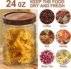 4-Pack 24 OZ Vintage Glass Jar with Lid, Airtight Food Storage Canisters with Bamboo for Kitchen Counter Pantry, Ideal for Coffee, Candy, Tea, Oats, Sugar, Cookies Decorative Jars